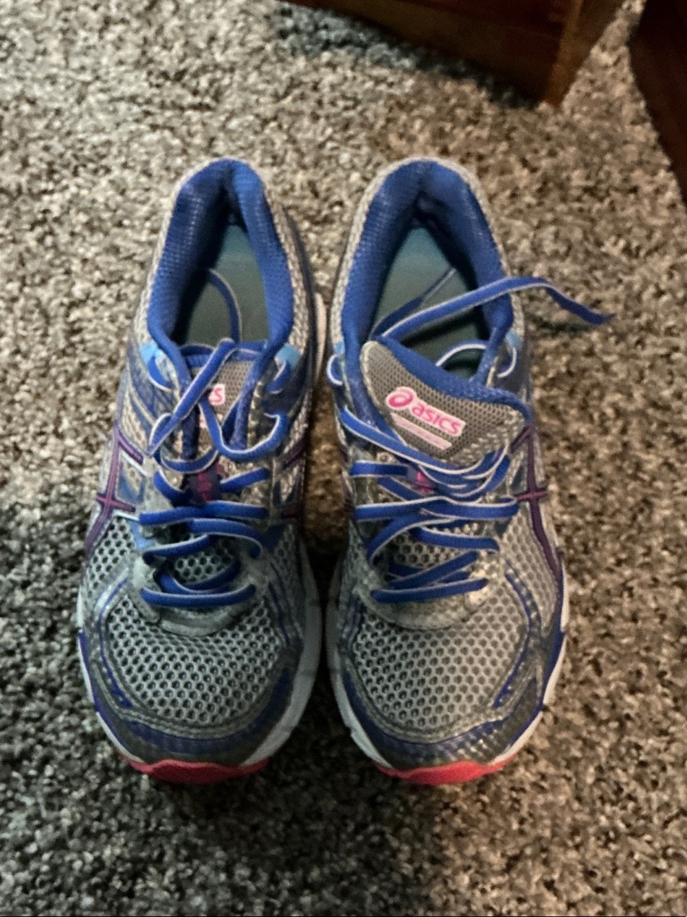 ASICS Gray and Blue Kids' Athletic Sneakers with Pink Accents